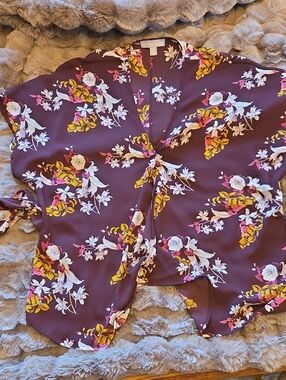 Chelsea28 Plum Floral Tie-Front Blouse